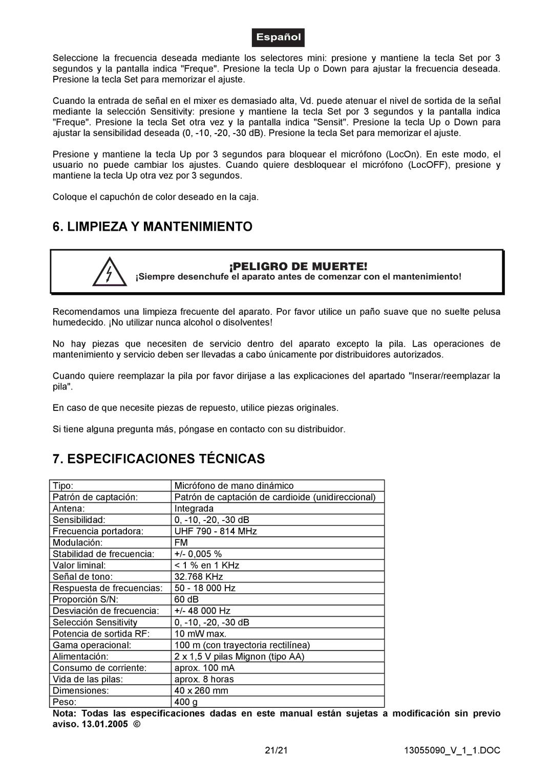 Omnitron Systems Technology HM-1000 user manual Limpieza Y Mantenimiento, Especificaciones Técnicas, ¡PELIGRO DE Muerte 