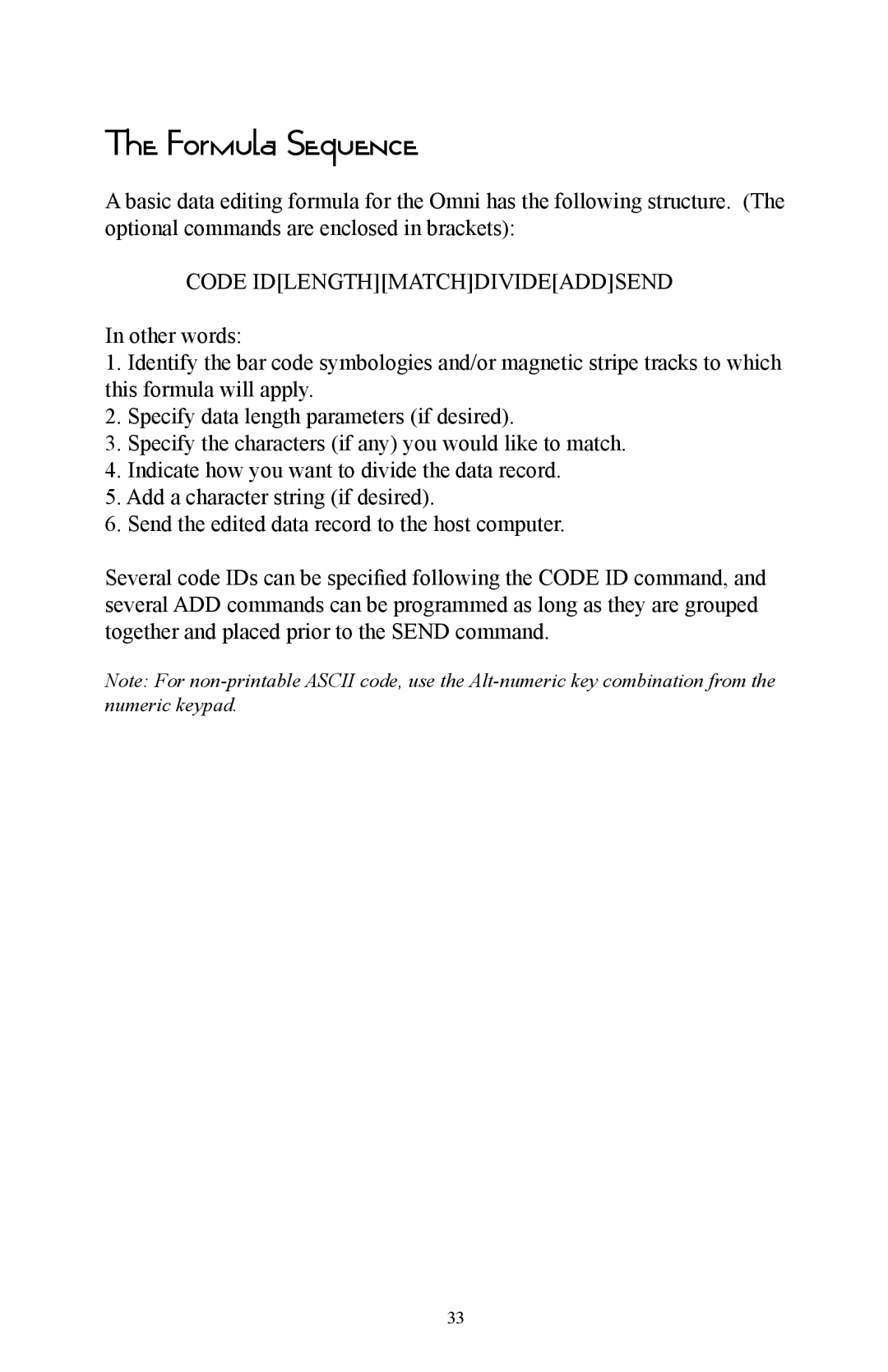 Omnitron Systems Technology RS-232 user manual Formula Sequence, Code Idlengthmatchdivideaddsend 