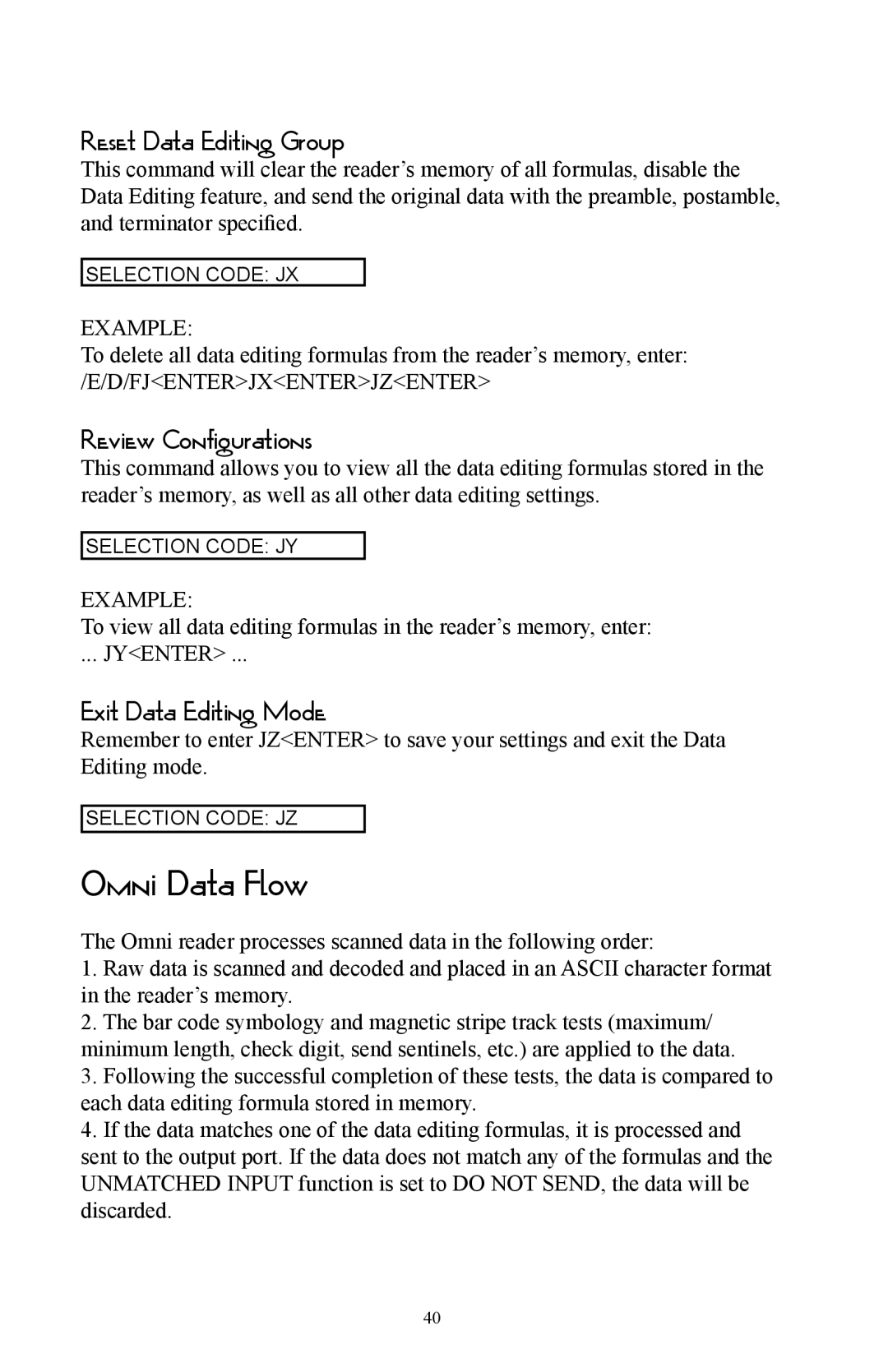 Omnitron Systems Technology RS-232 Omni Data Flow, Reset Data Editing Group, Review Configurations, Exit Data Editing Mode 