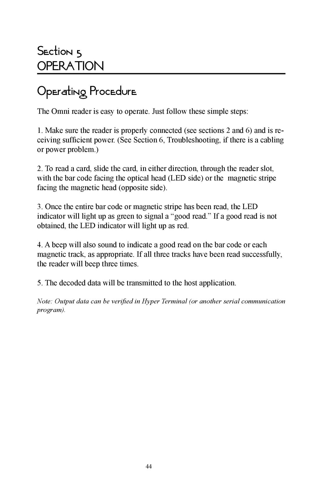 Omnitron Systems Technology RS-232 user manual Operation, Operating Procedure 