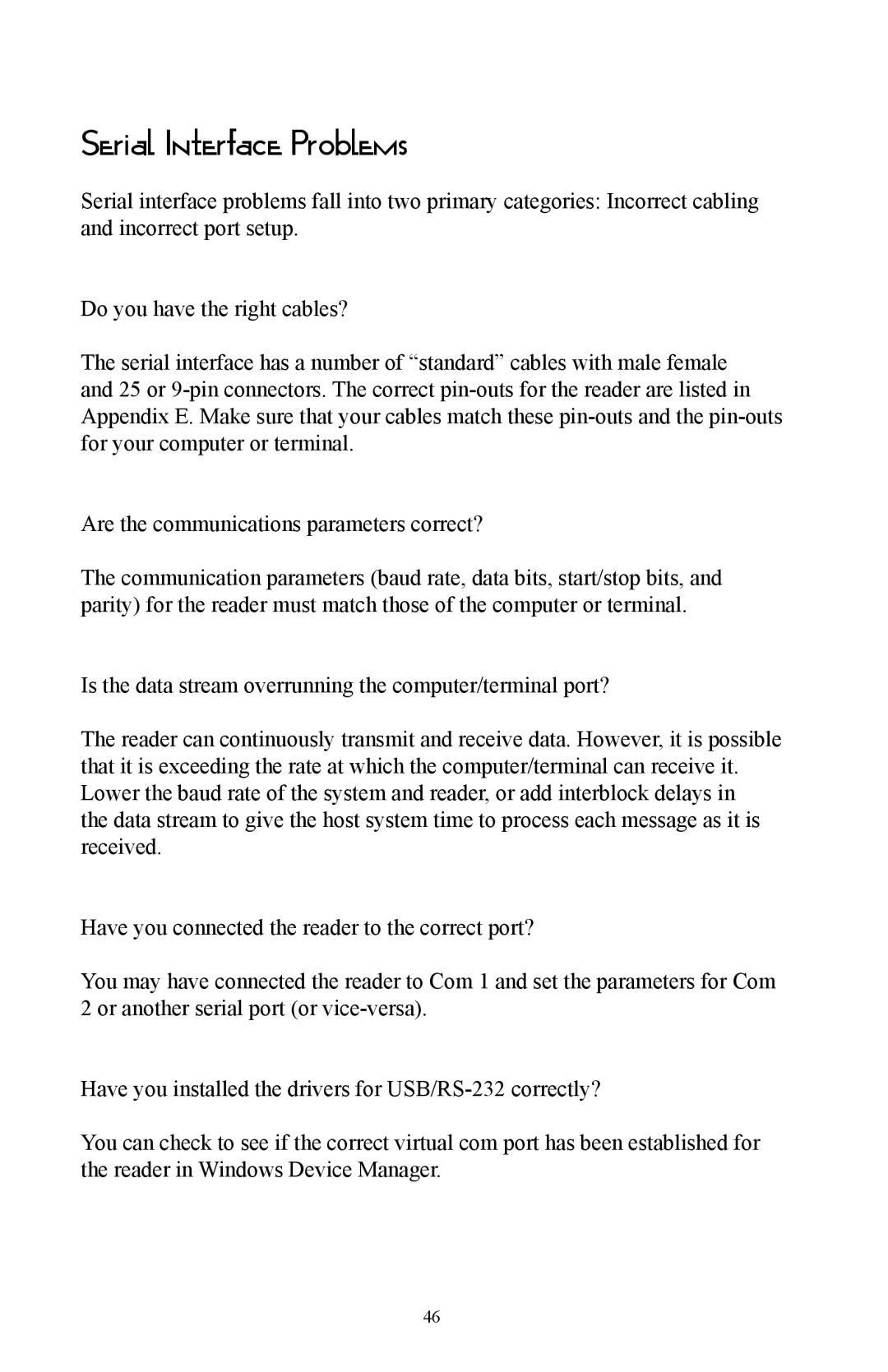 Omnitron Systems Technology RS-232 user manual Serial Interface Problems 