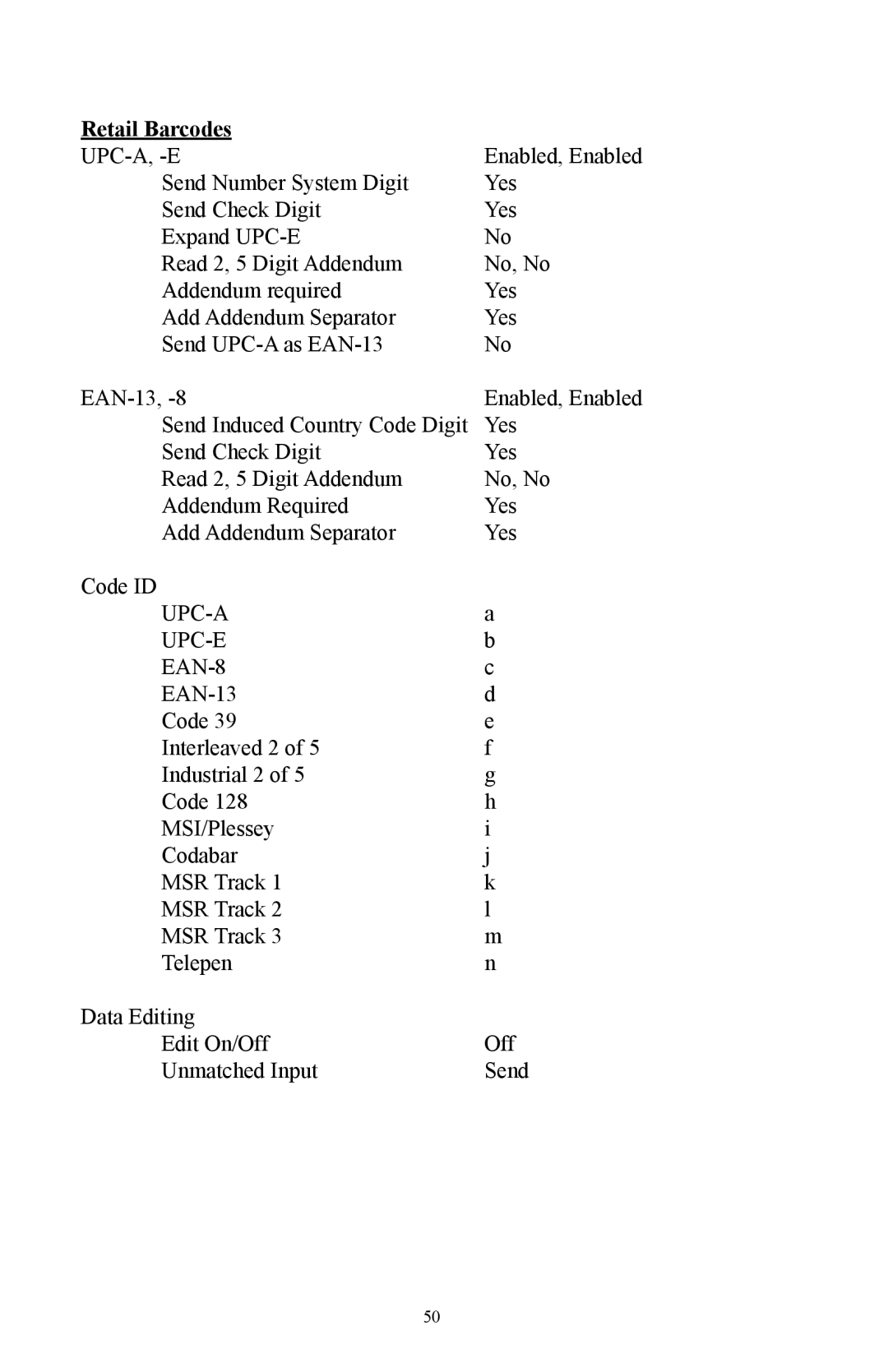 Omnitron Systems Technology RS-232 user manual Retail Barcodes, Upc-A, -E, UPC-A UPC-E EAN-8 