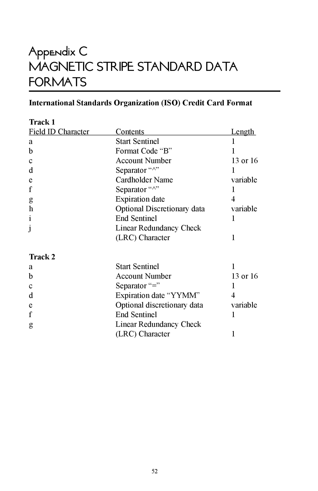 Omnitron Systems Technology RS-232 user manual Appendix C, Magnetic Stripe Standard Data Formats 