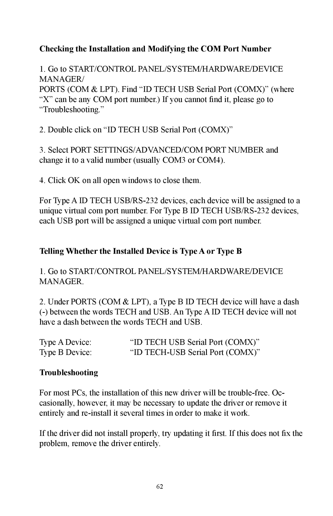 Omnitron Systems Technology RS-232 user manual Checking the Installation and Modifying the COM Port Number, Troubleshooting 