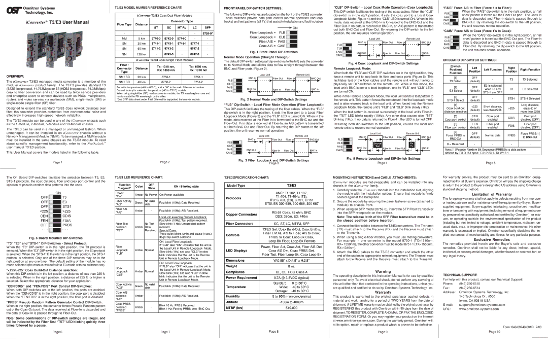 Omnitron Systems Technology T3/E3 warranty Limitation of Warranty, Exclusive Remedies 