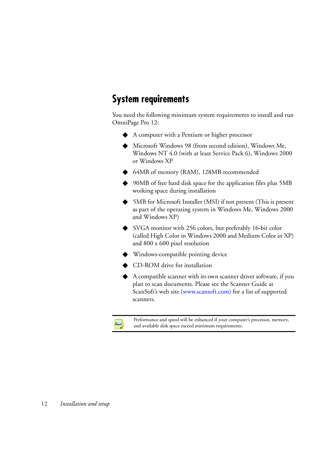 OmniWare Pro 12 ScanSoft manual System requirements 