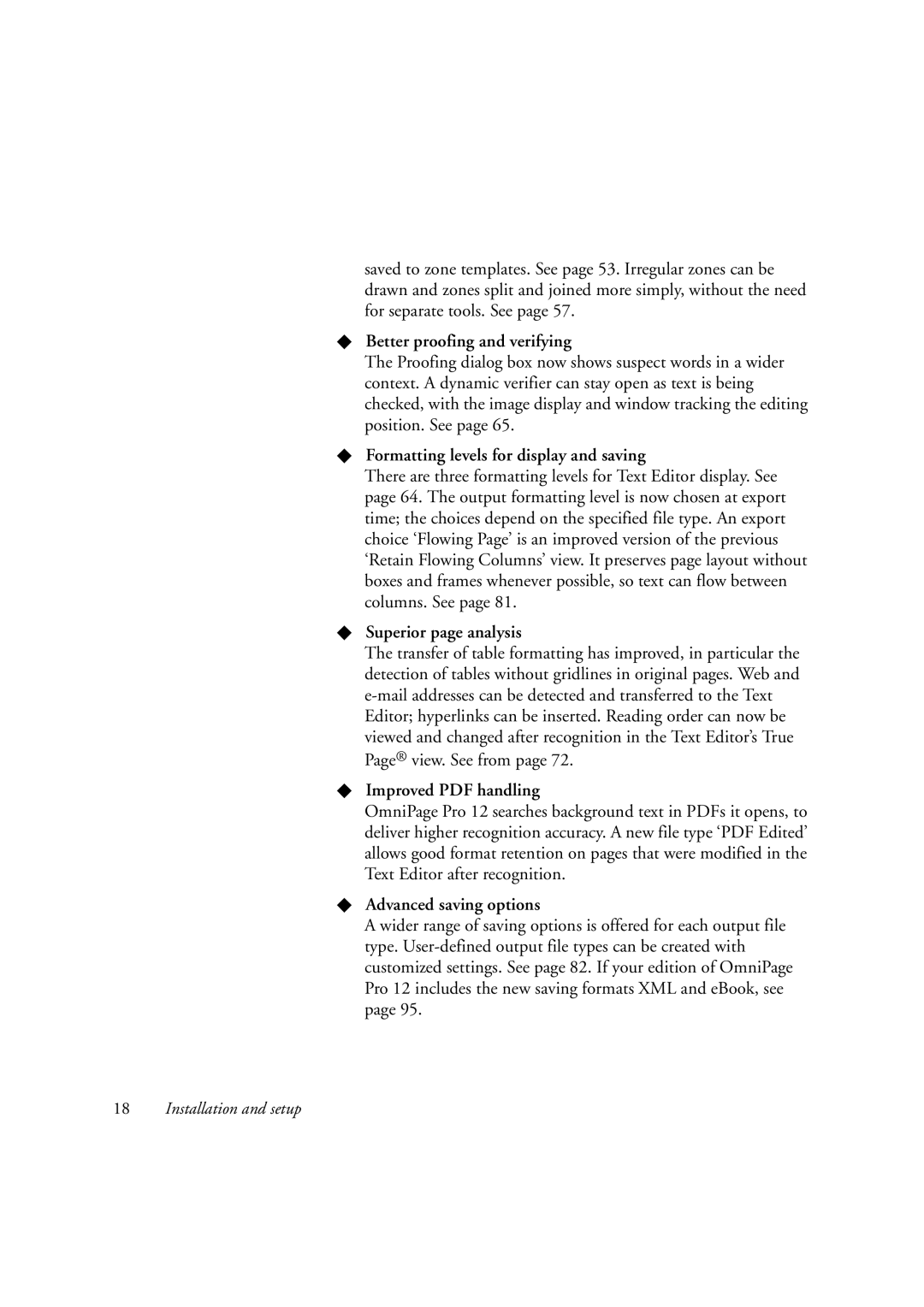 OmniWare Pro 12 ScanSoft Better proofing and verifying, Formatting levels for display and saving, Superior page analysis 