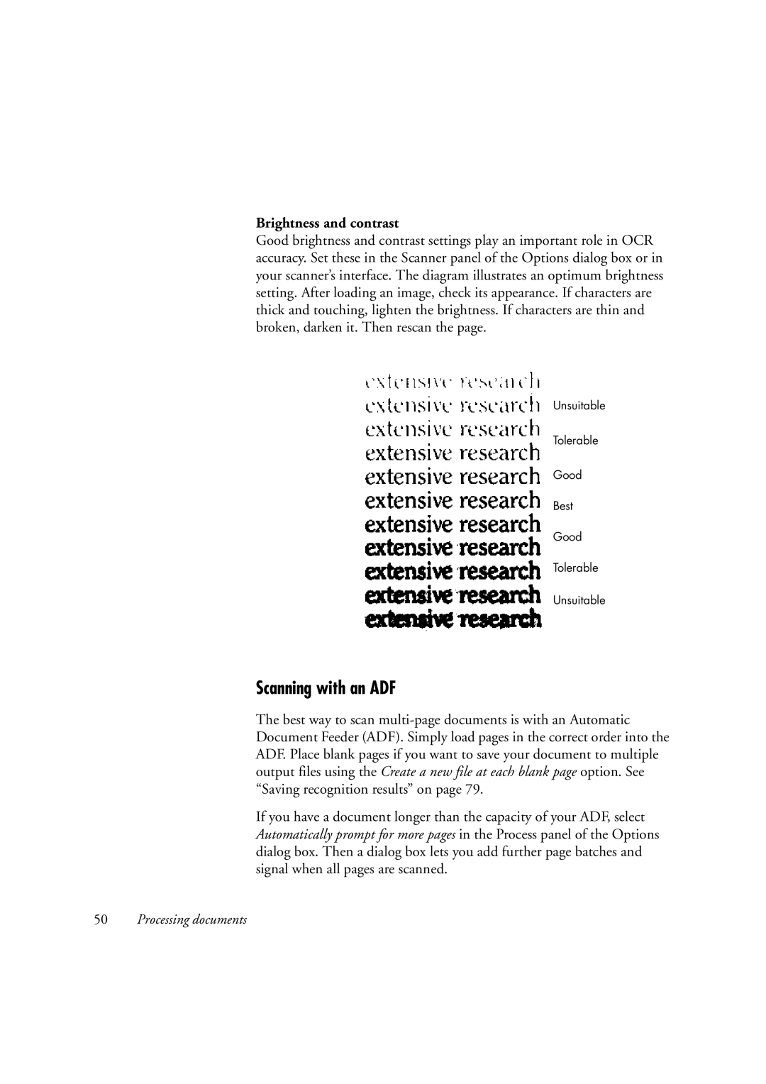 OmniWare Pro 12 ScanSoft manual Scanning with an ADF, Brightness and contrast 