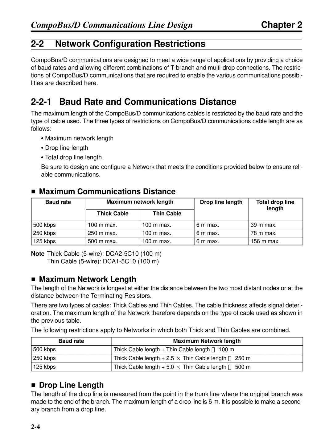 Omron 3G3FV-PDRT1-SIN Network Configuration Restrictions, Baud Rate and Communications Distance, Maximum Network Length 