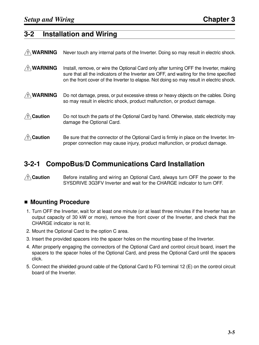 Omron 3G3FV-PDRT1-SIN user manual Mounting Procedure 