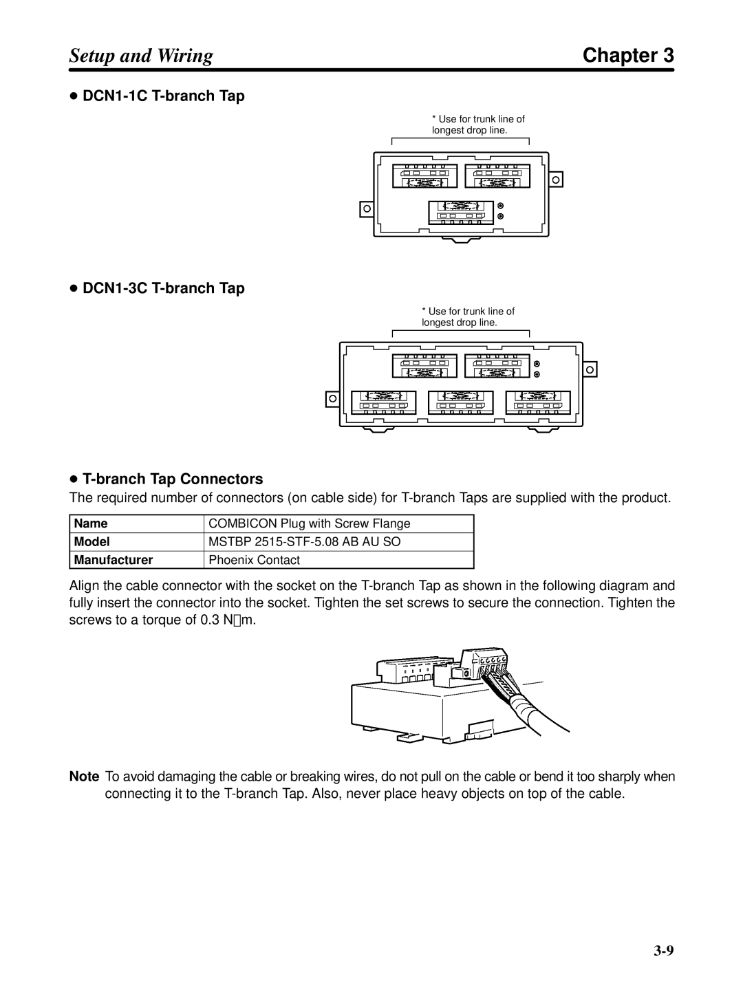 Omron 3G3FV-PDRT1-SIN user manual DCN1-1C T-branch Tap, DCN1-3C T-branch Tap, Branch Tap Connectors 