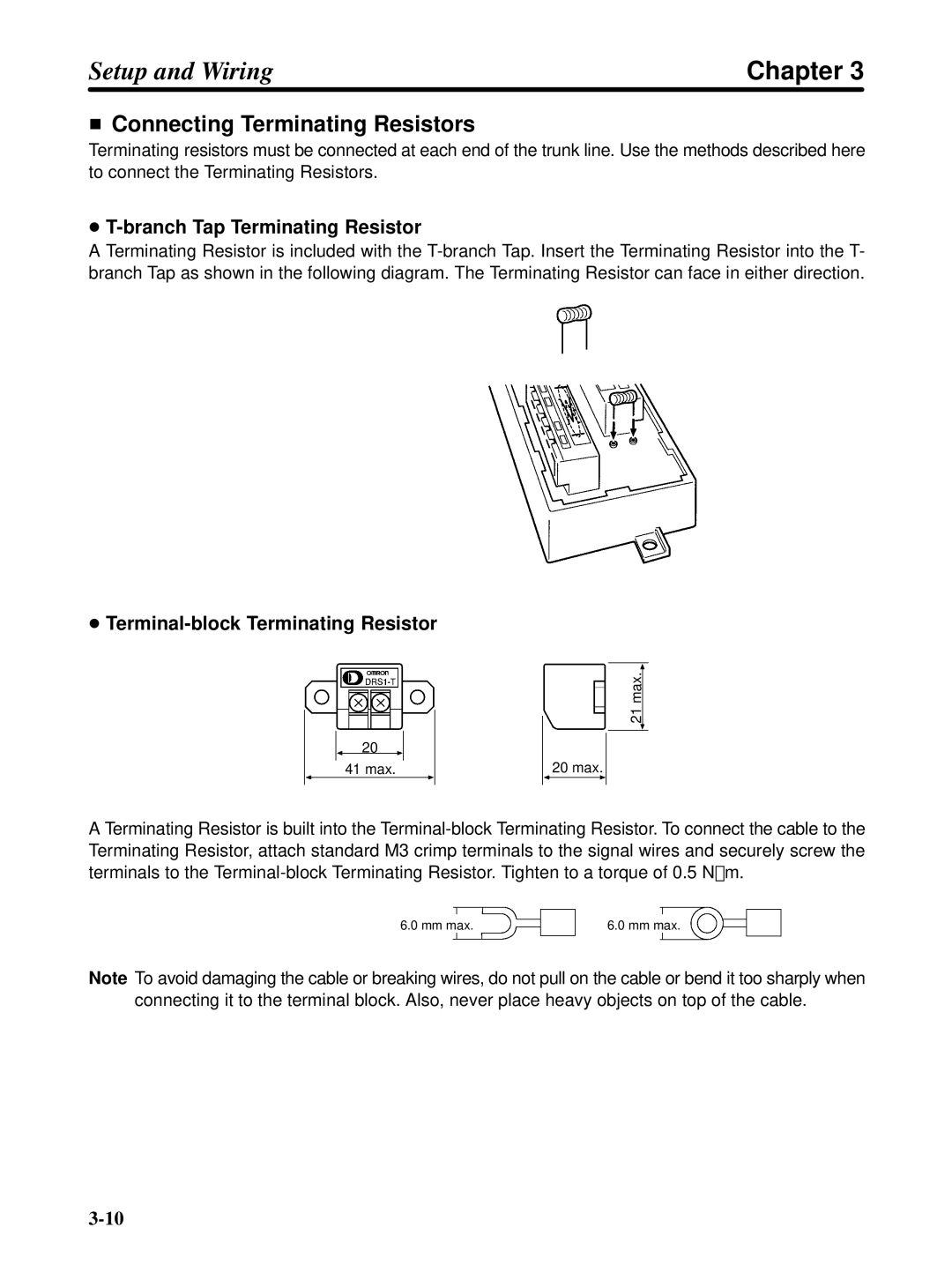 Omron 3G3FV-PDRT1-SIN user manual Connecting Terminating Resistors, Branch Tap Terminating Resistor 