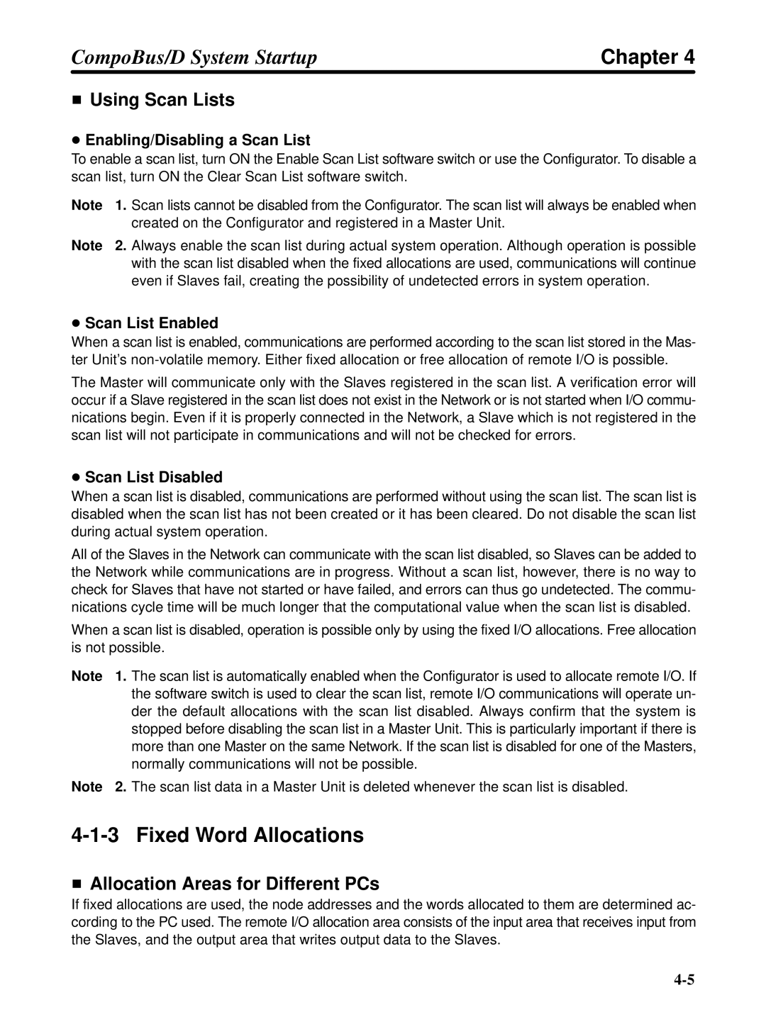 Omron 3G3FV-PDRT1-SIN user manual Fixed Word Allocations, Using Scan Lists, Allocation Areas for Different PCs 