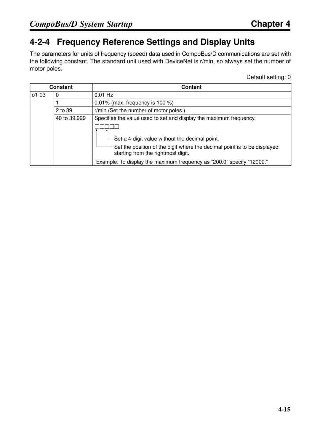 Omron 3G3FV-PDRT1-SIN user manual Frequency Reference Settings and Display Units, Constant Content 