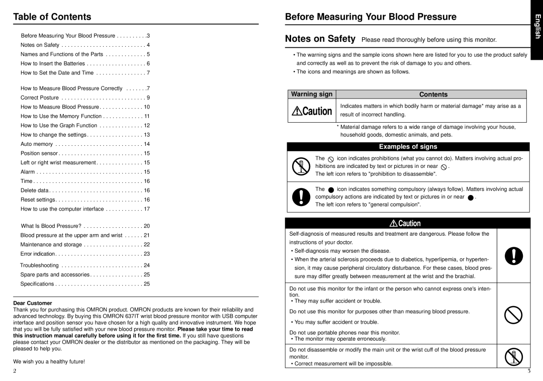 Omron 637IT instruction manual Table of Contents, Before Measuring Your Blood Pressure 