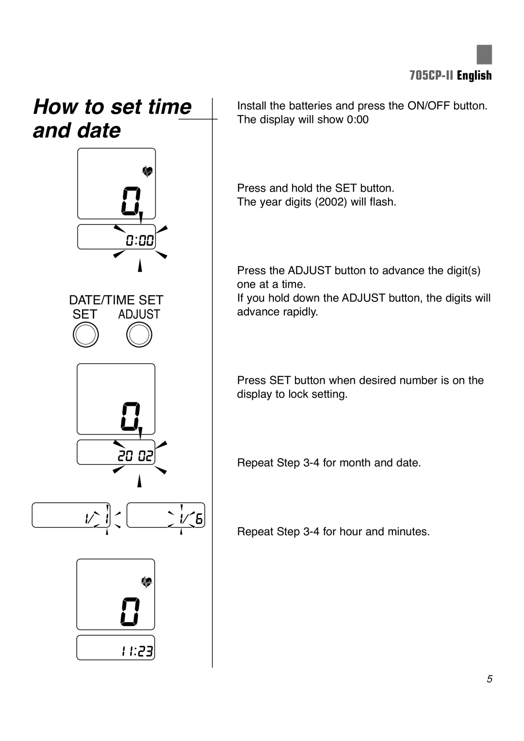 Omron 705CP-II instruction manual How to set time and date 