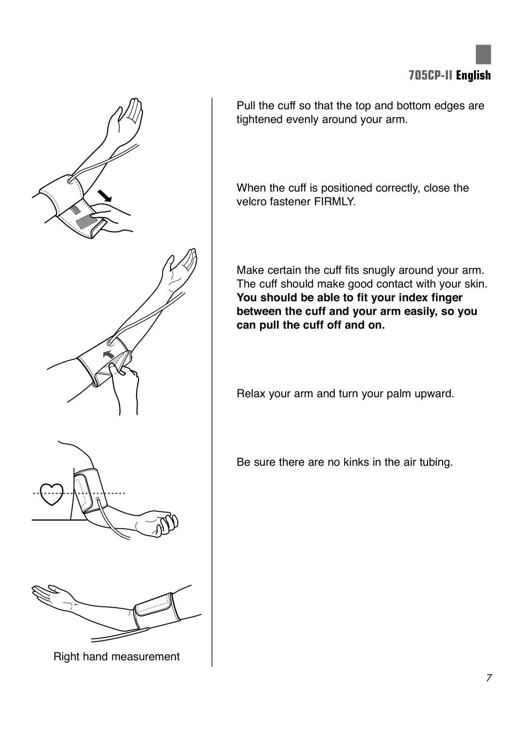 Omron 705CP-II instruction manual Right hand measurement 