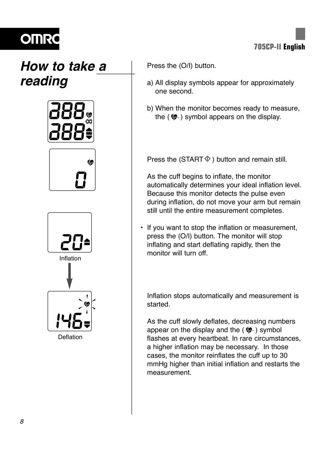 Omron 705CP-II instruction manual How to take a reading 