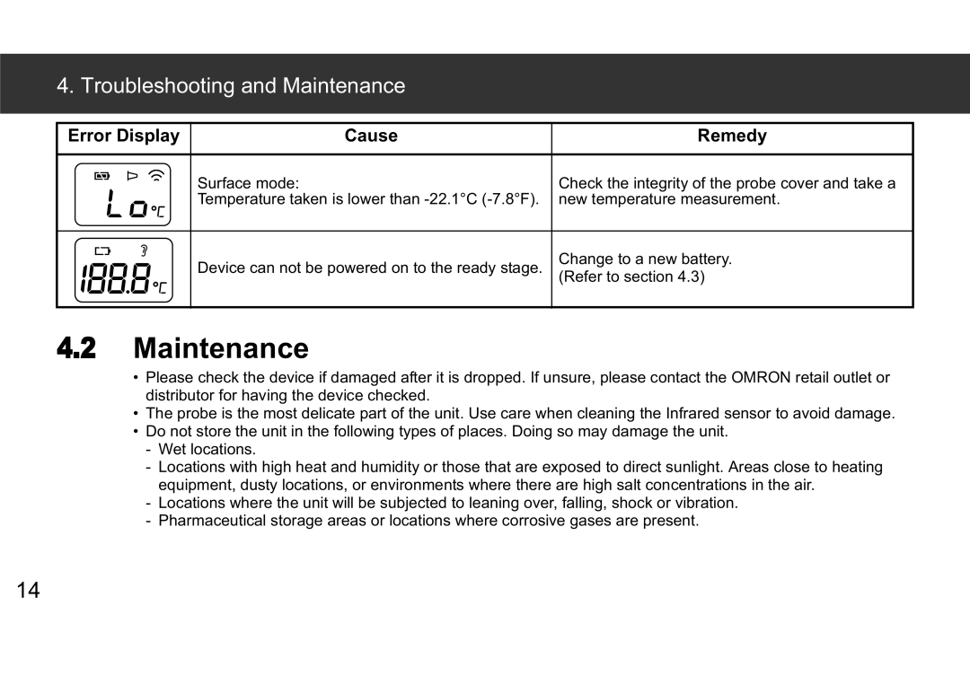 Omron 9063366-4A instruction manual Maintenance 