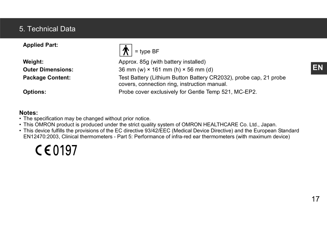 Omron 9063366-4A instruction manual Technical Data, Options 