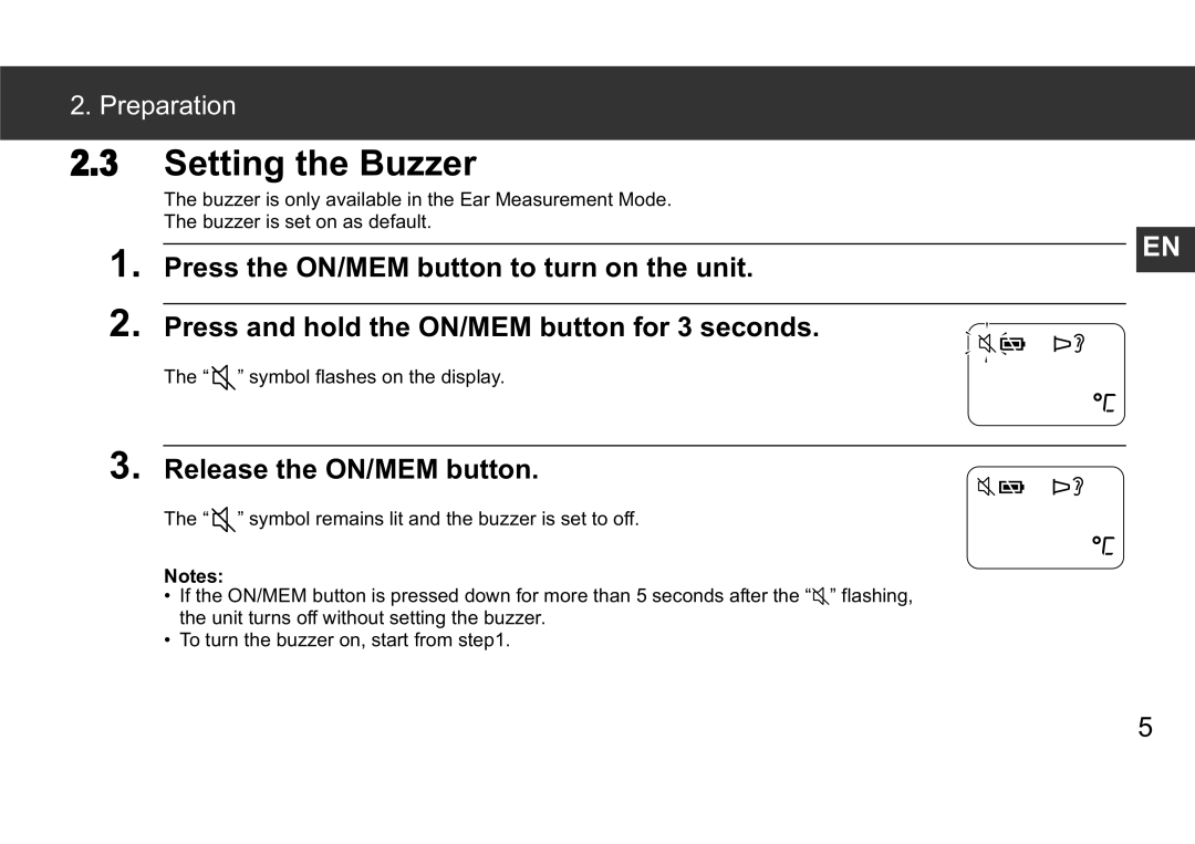 Omron 9063366-4A instruction manual Setting the Buzzer, Release the ON/MEM button, Preparation 