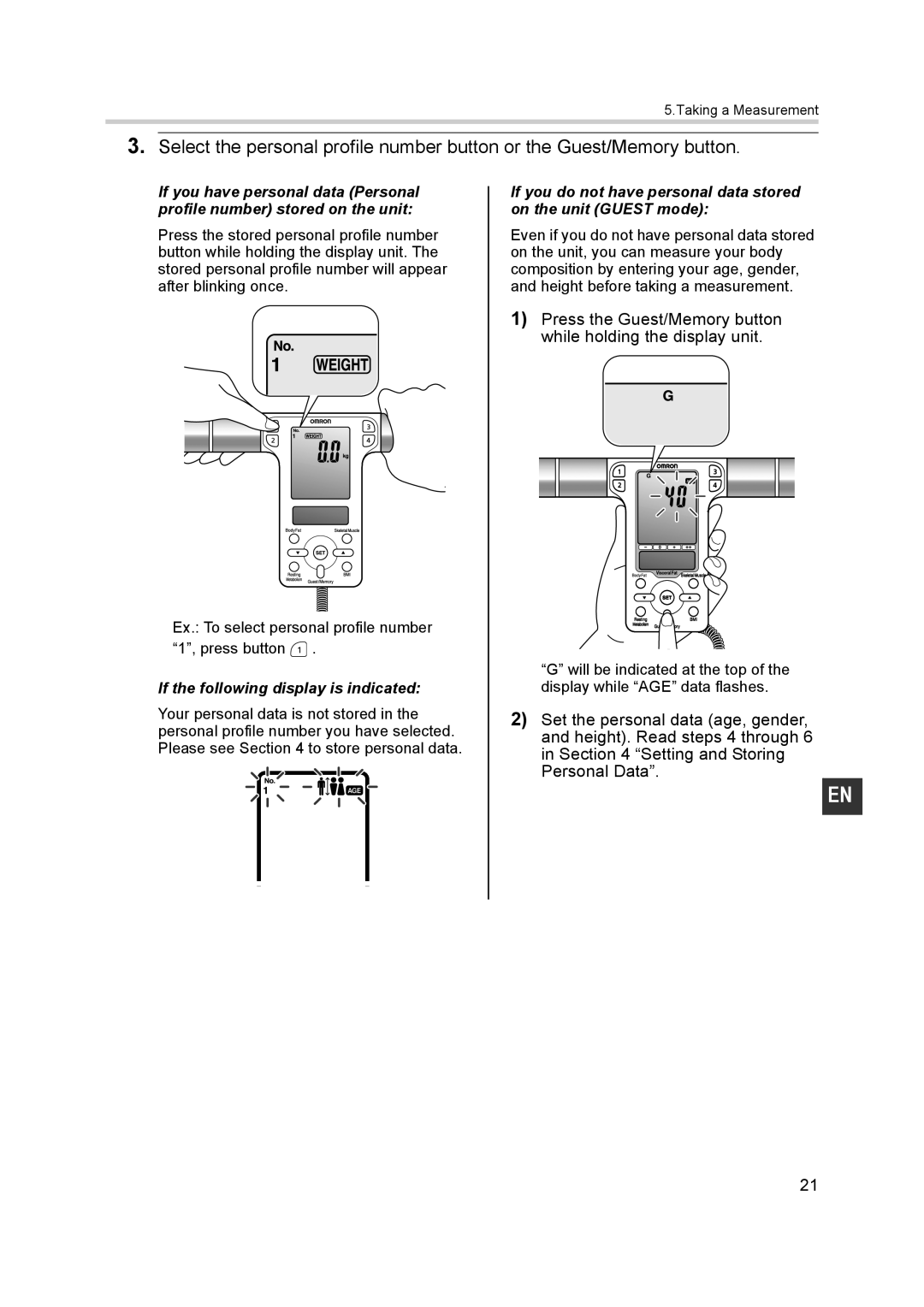 Omron BF500 instruction manual Press the Guest/Memory button while holding the display unit 