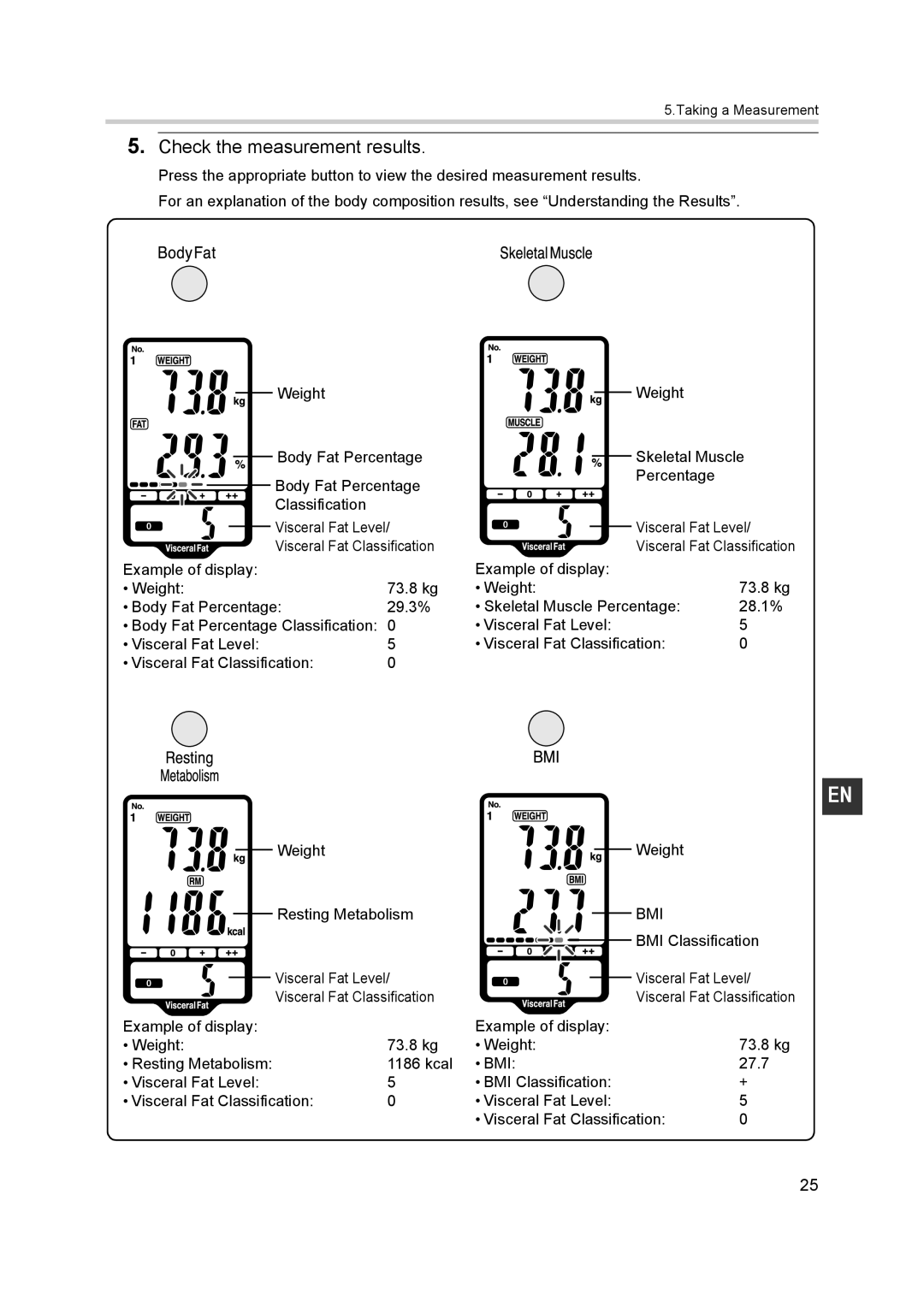 Omron BF500 instruction manual Check the measurement results, Bmi 