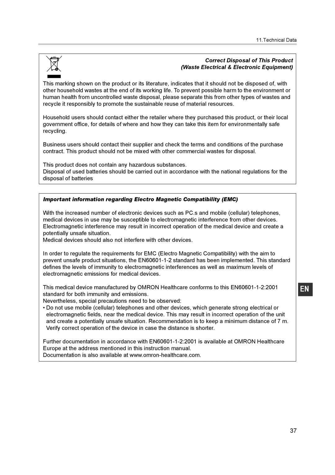 Omron BF500 instruction manual Technical Data 