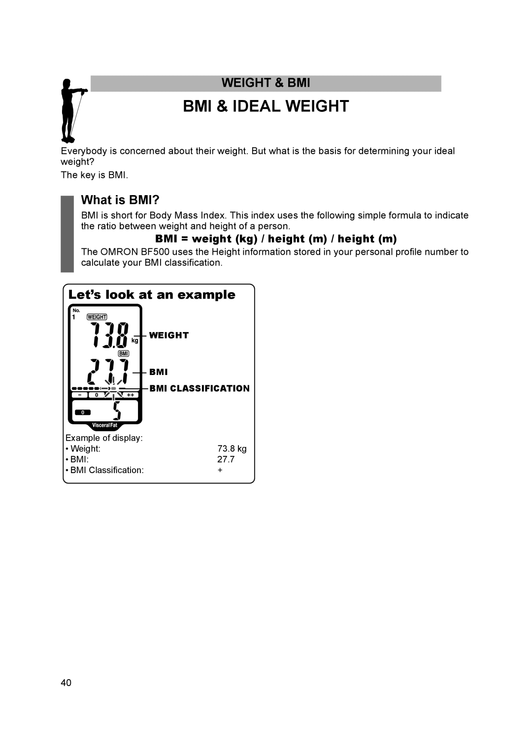 Omron BF500 instruction manual What is BMI?, Let’s look at an example 