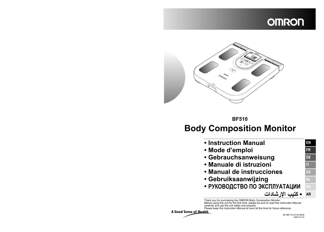 Omron BF510 instruction manual Body Composition Monitor 