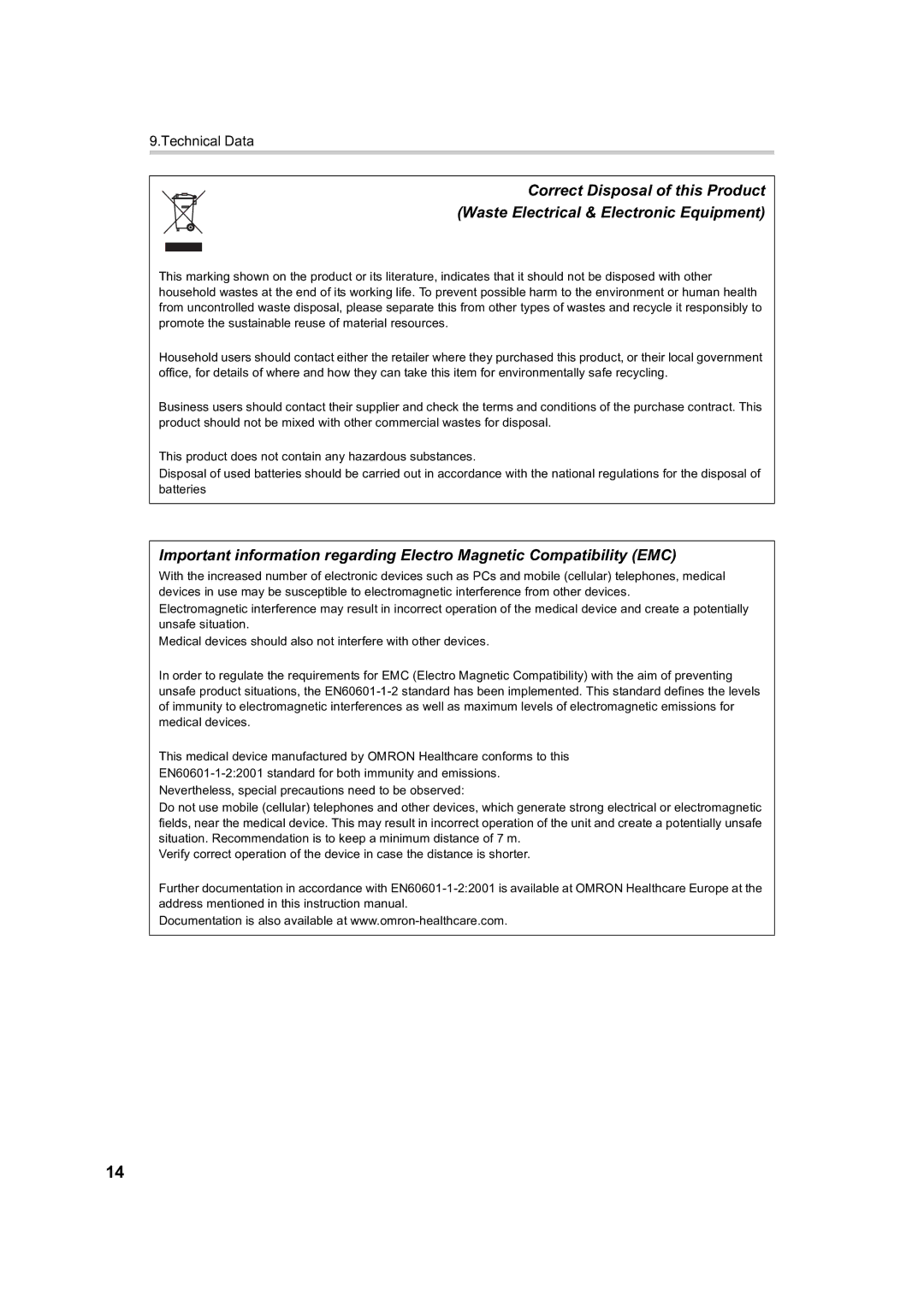 Omron BF510 instruction manual Technical Data 