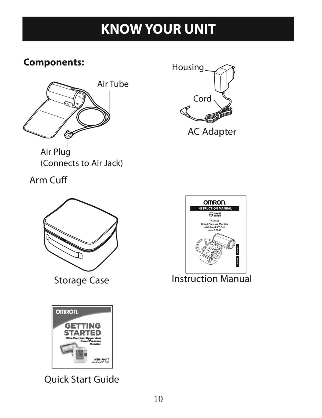 Omron BP760 instruction manual ComponentsHousing 