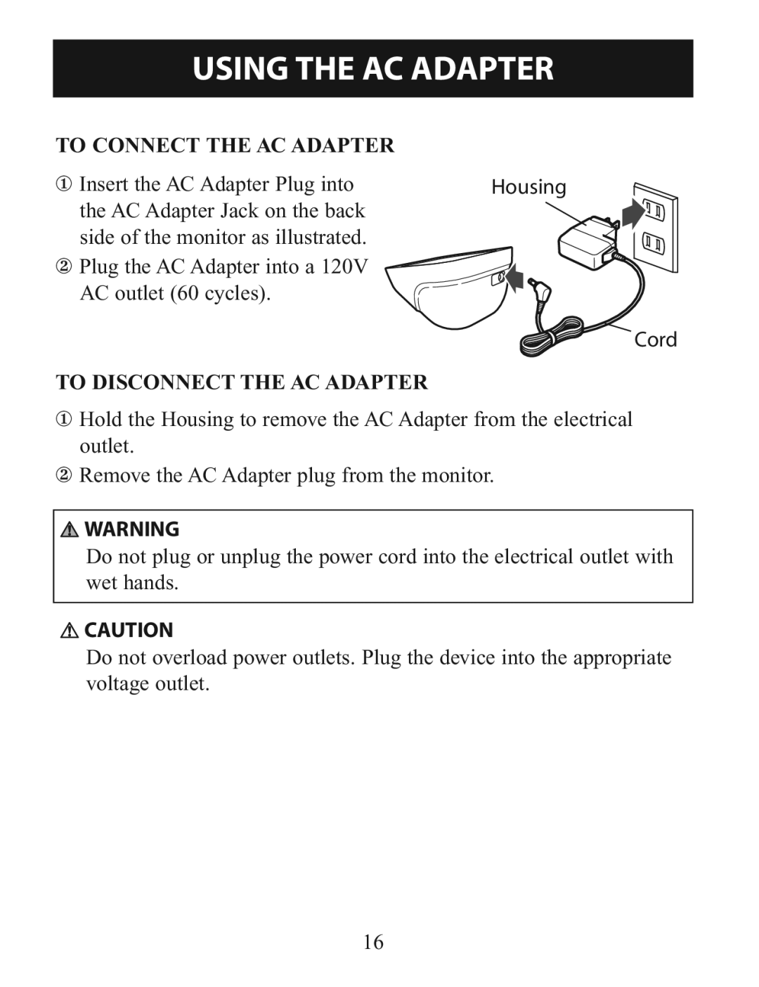 Omron BP760 instruction manual To Connect the AC Adapter 