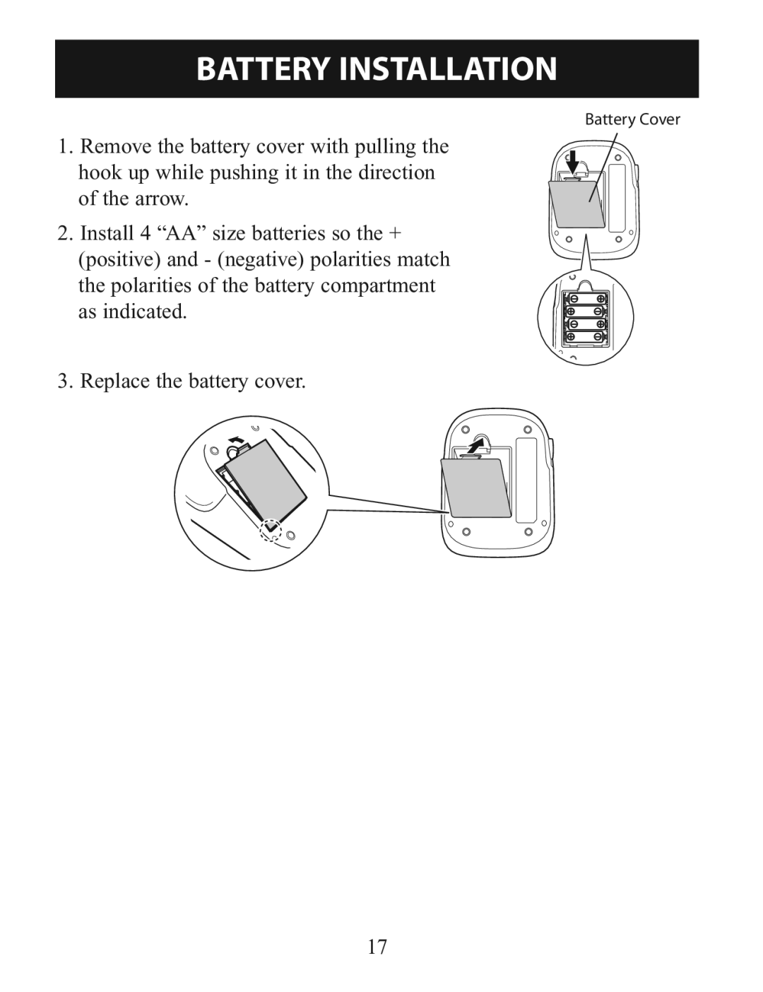 Omron BP760 instruction manual Battery Installation 