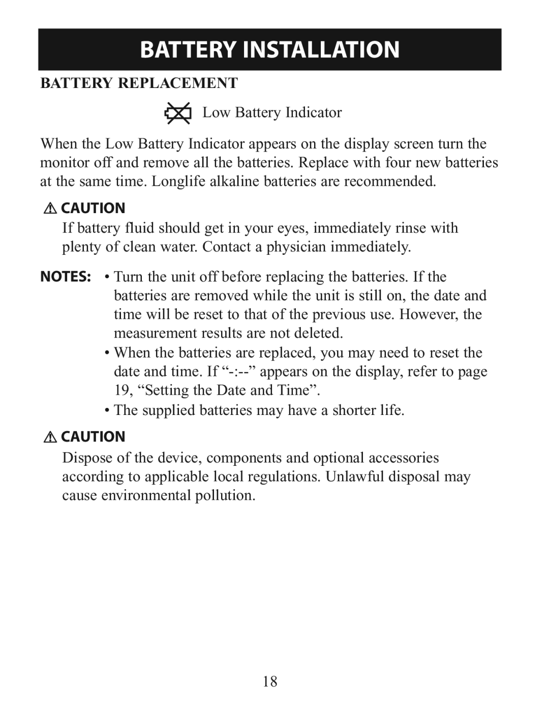 Omron BP760 instruction manual Battery Replacement 