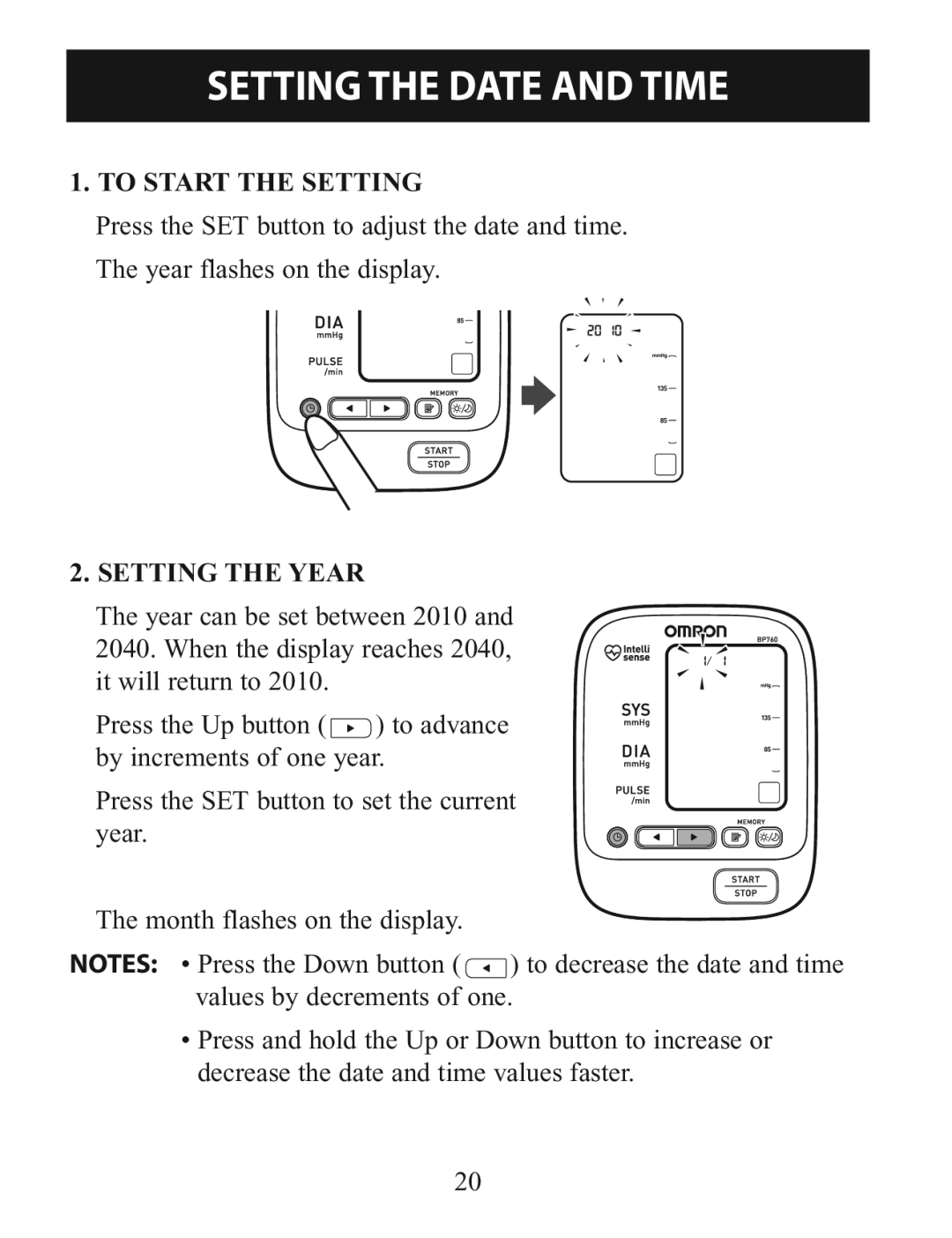 Omron BP760 instruction manual To Start the Setting 