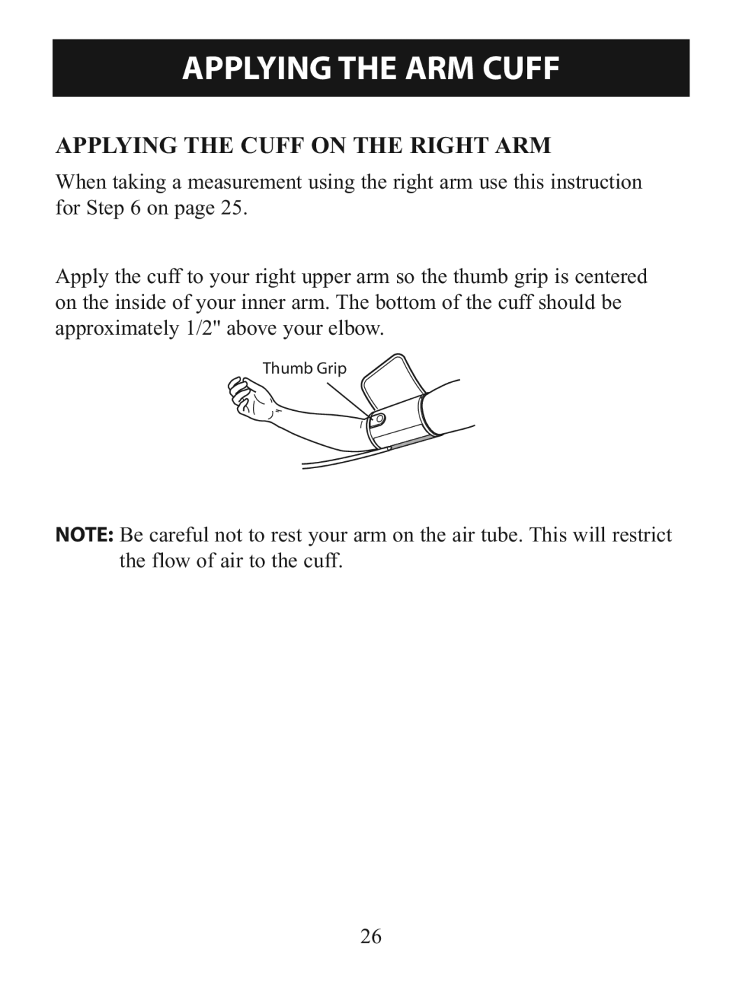 Omron BP760 instruction manual Applying the Cuff on the Right ARM 