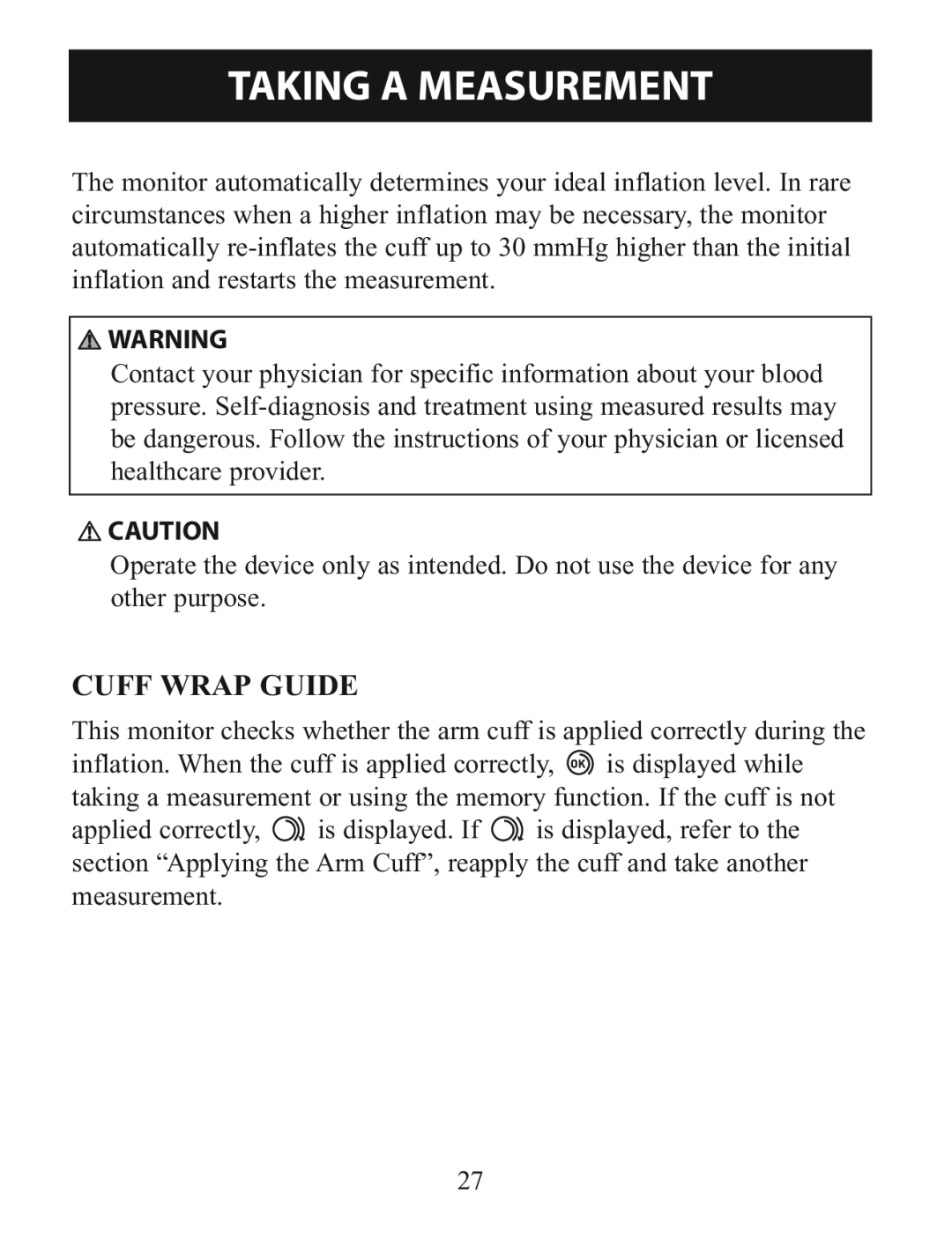 Omron BP760 instruction manual Taking a Measurement, Cuff Wrap Guide 