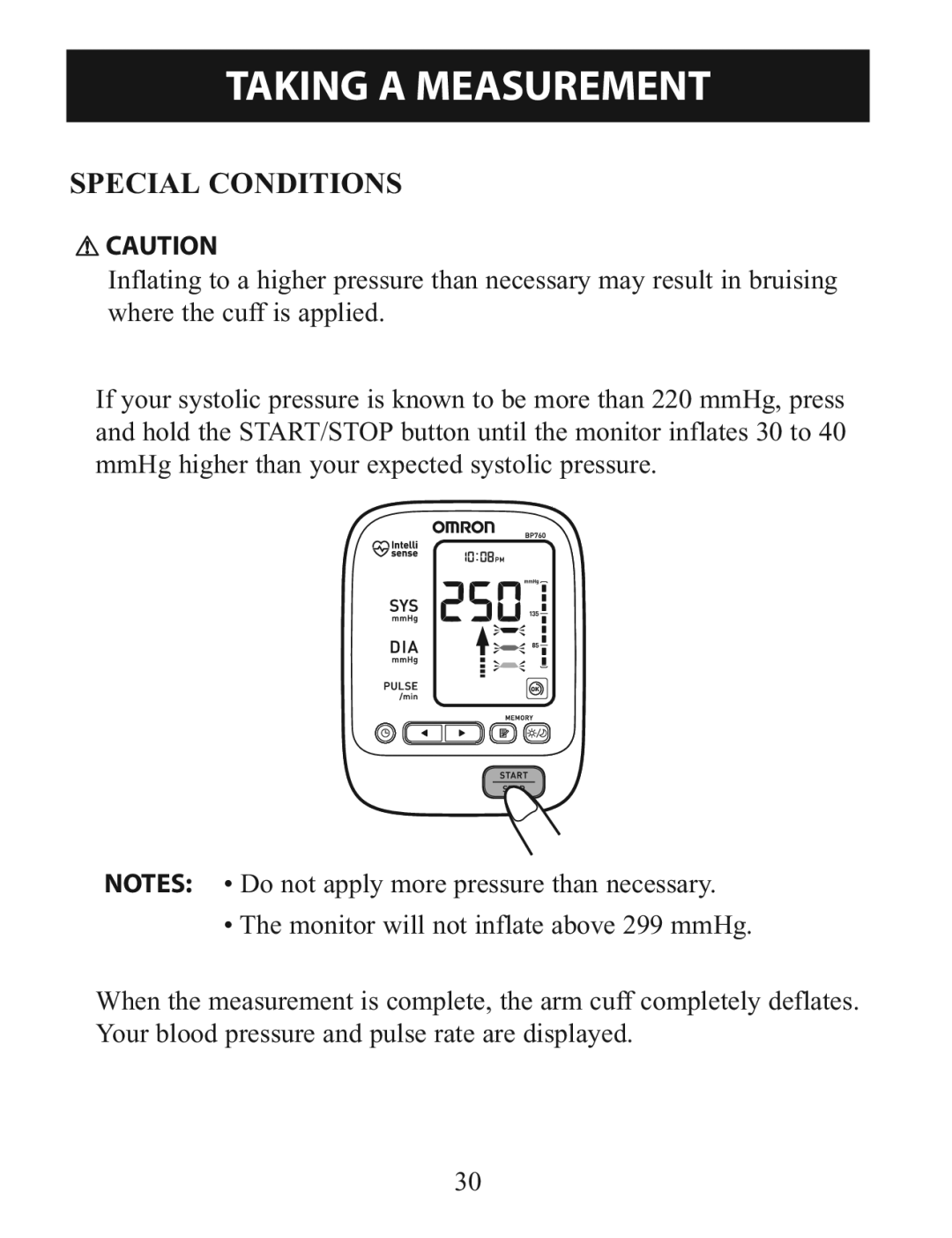 Omron BP760 instruction manual Special Conditions 