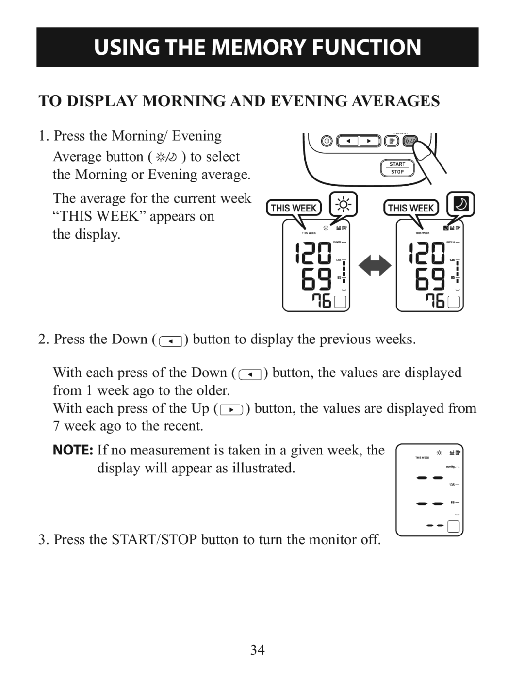 Omron BP760 instruction manual To Display Morning and Evening Averages 