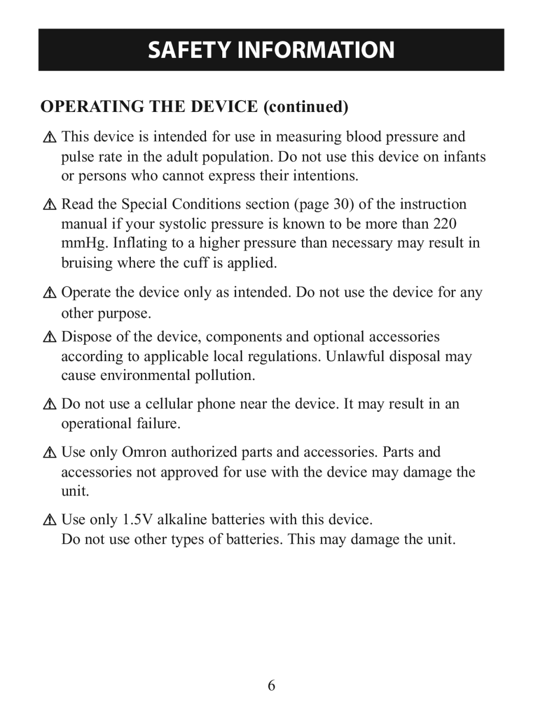 Omron BP760 instruction manual Operating the Device 