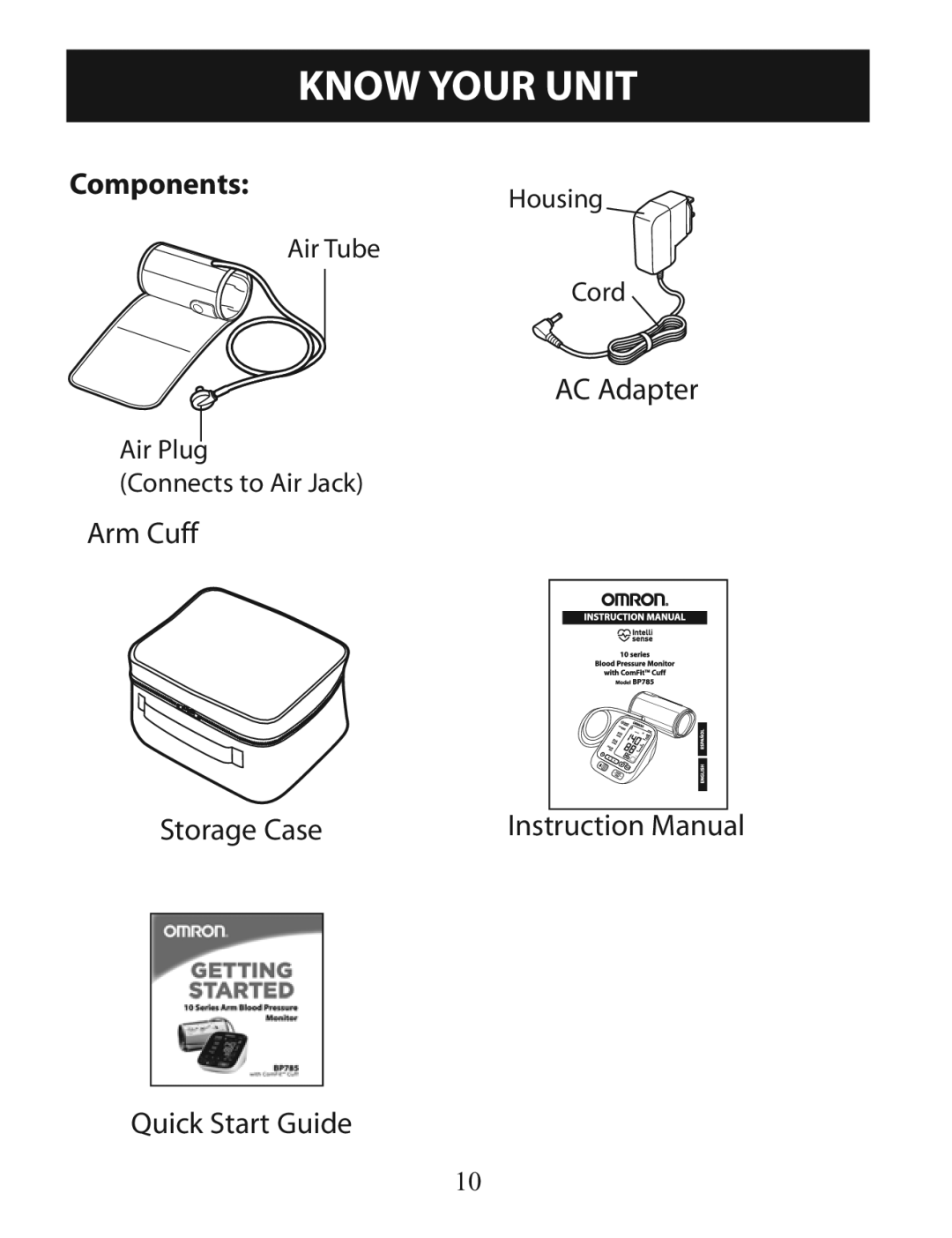 Omron BP785 instruction manual ComponentsHousing 