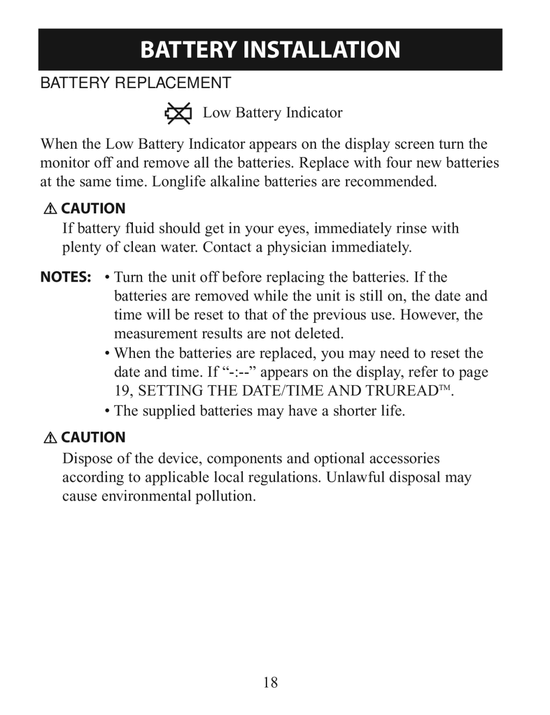 Omron BP785 instruction manual Battery Replacement 