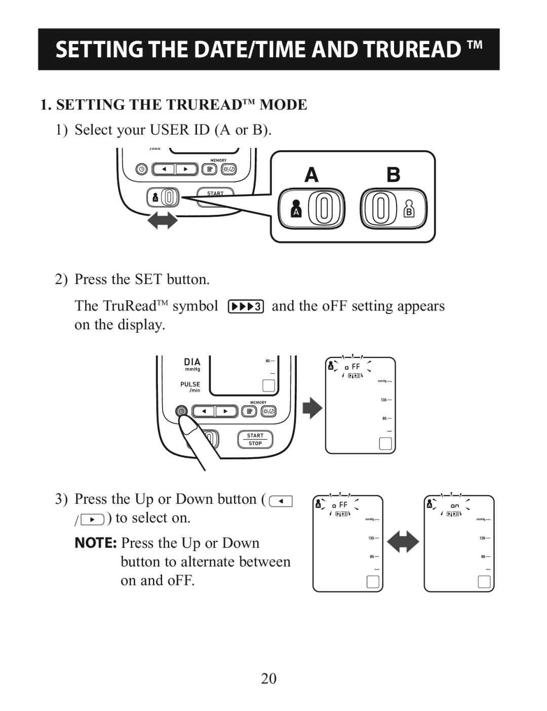 Omron BP785 instruction manual Setting the Trureadtm Mode 