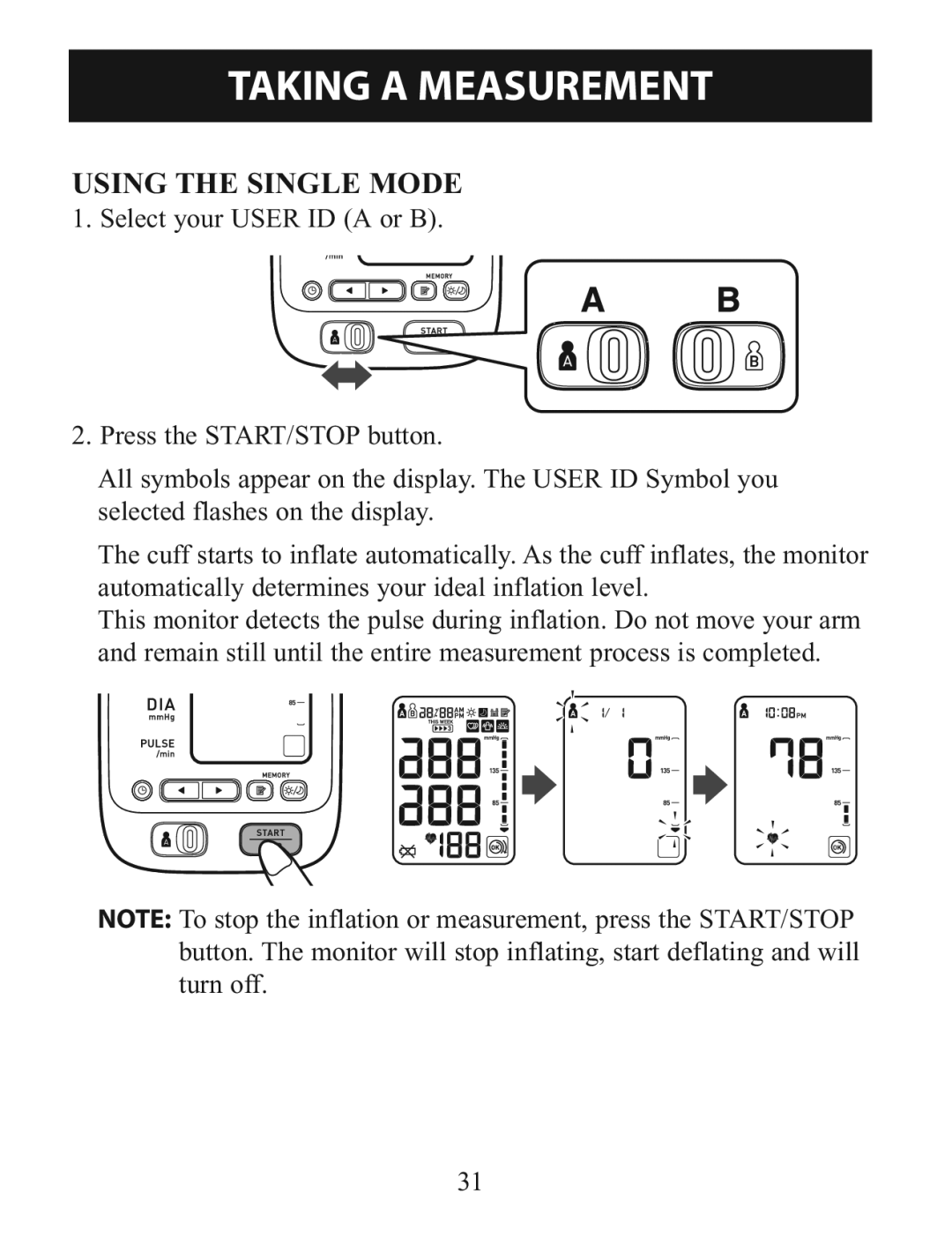 Omron BP785 instruction manual Using the Single Mode 