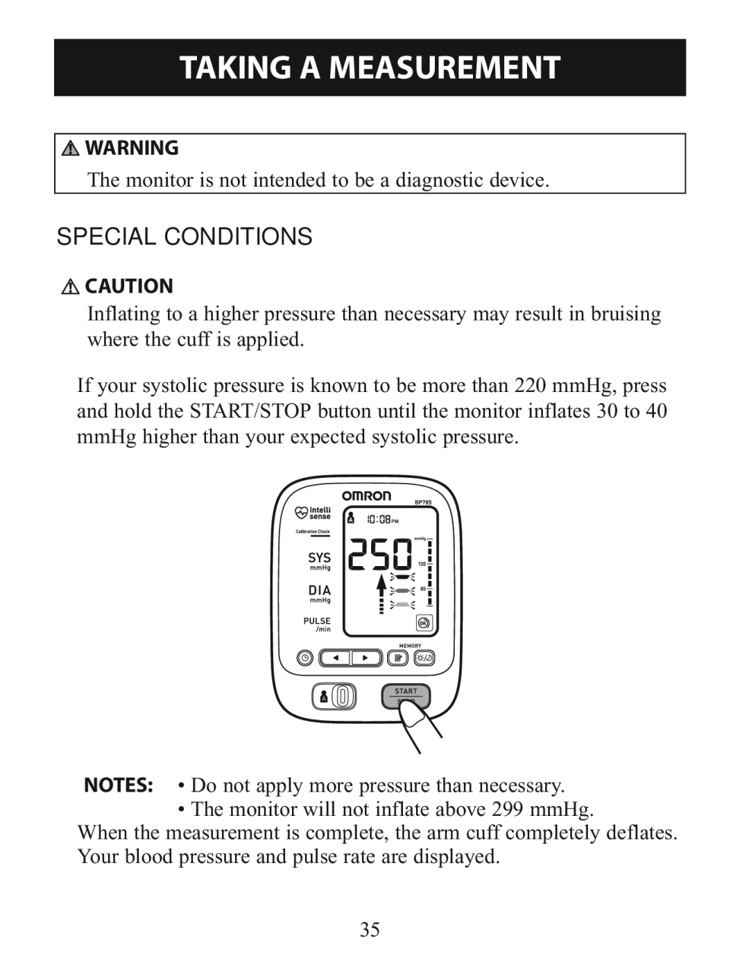 Omron BP785 instruction manual Special Conditions 