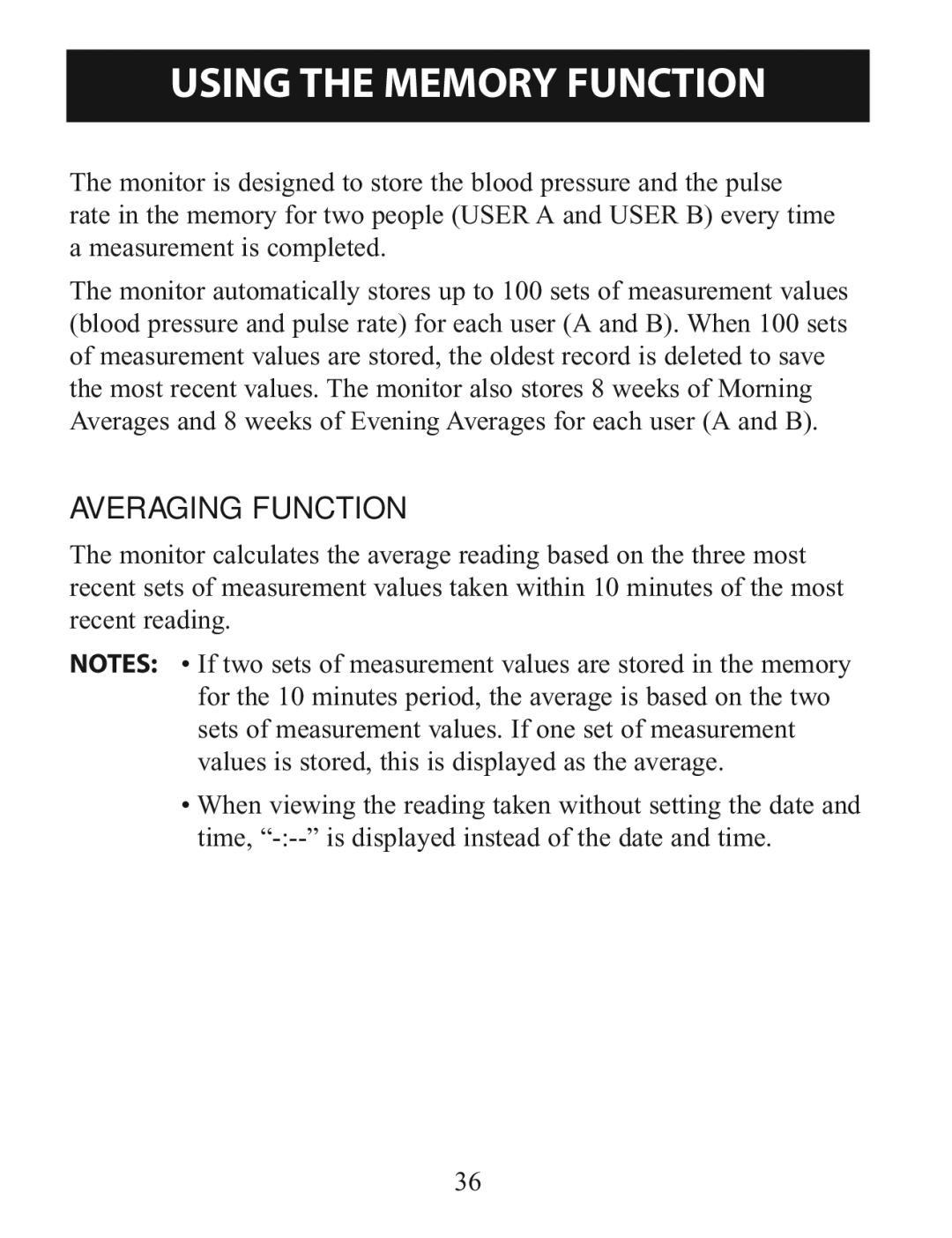 Omron BP785 instruction manual Using the Memory Function, Averaging Function 