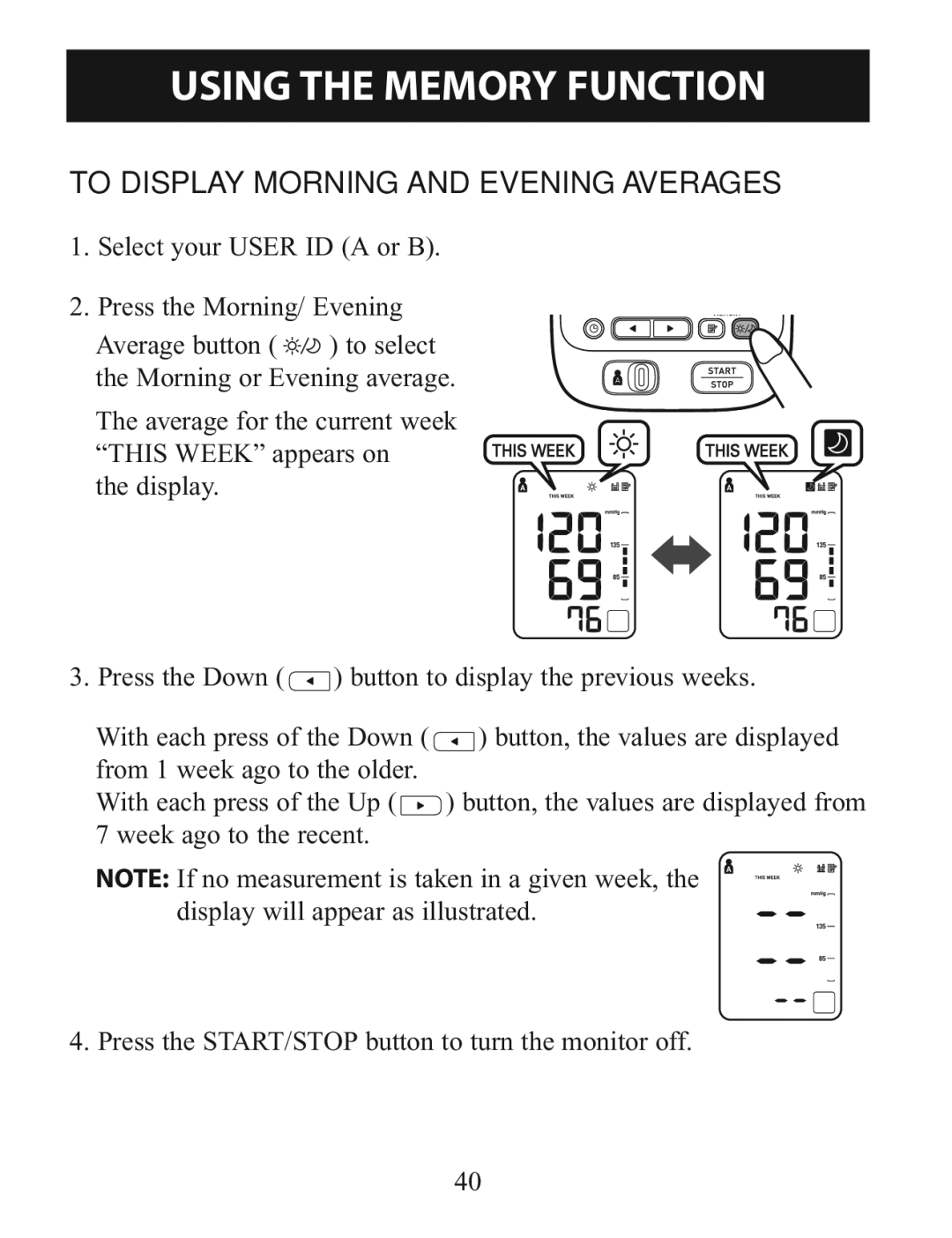 Omron BP785 instruction manual To Display Morning and Evening Averages 