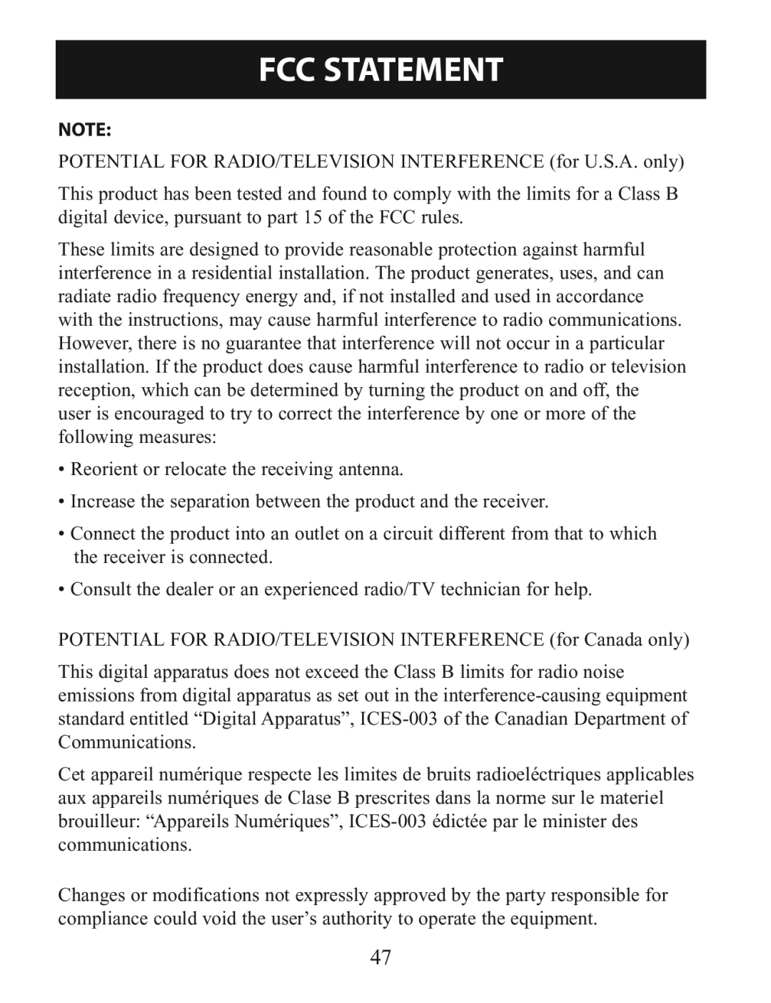 Omron BP785 instruction manual FCC Statement 