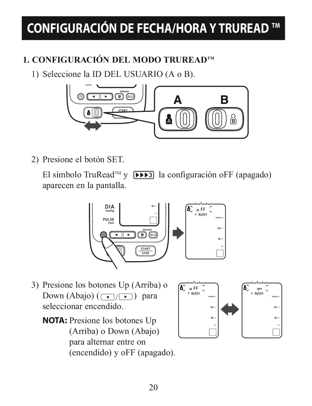 Omron BP785 manual Configuración DEL Modo Trureadtm 